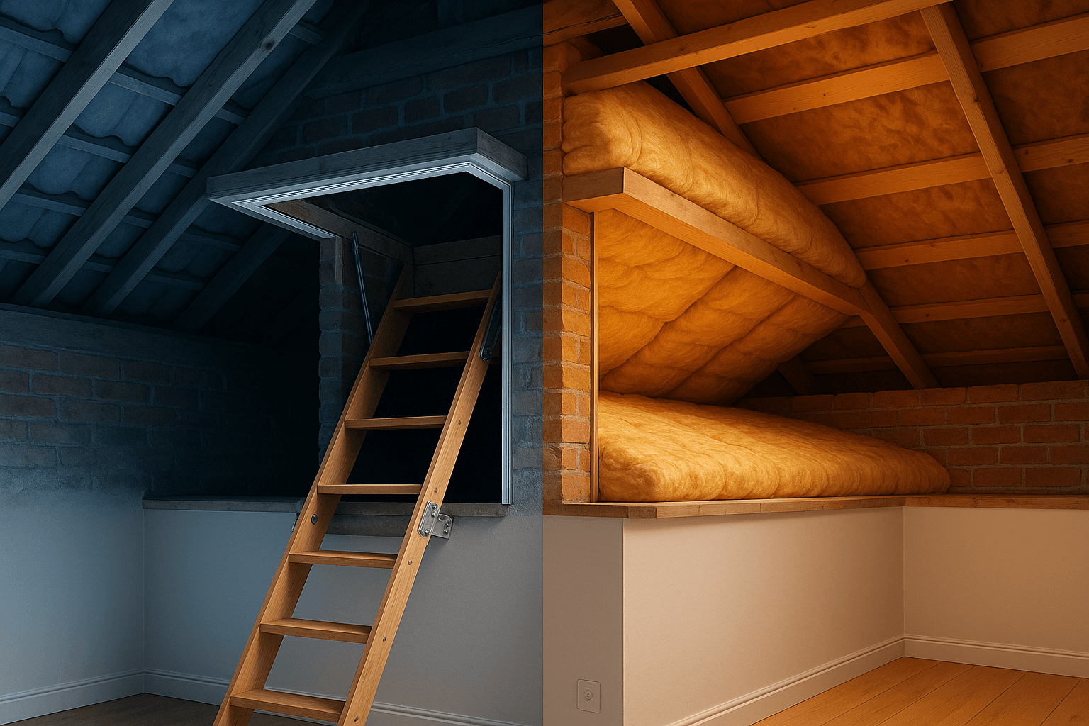 Loft hatch insulation before and after concept